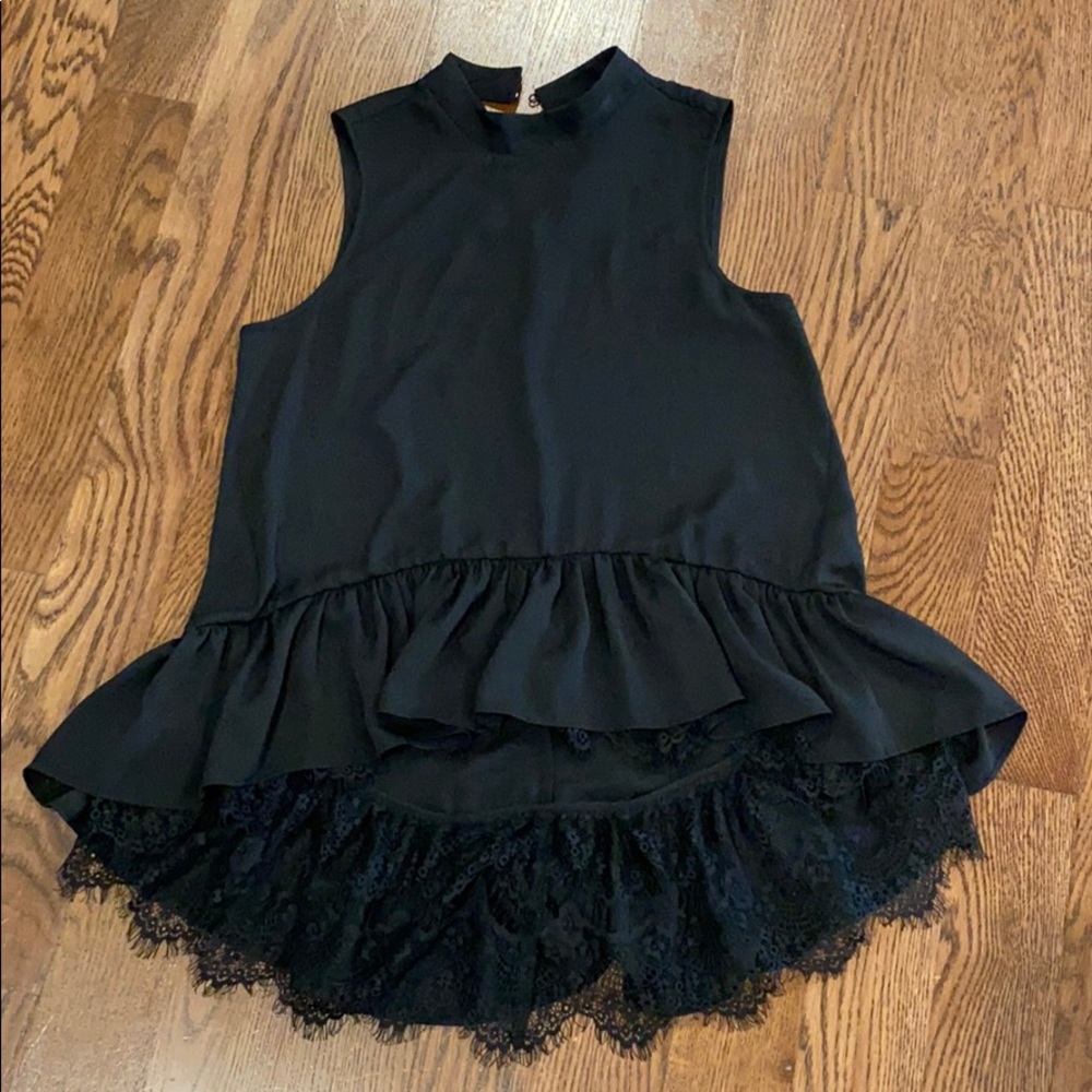 Black hi-low ruffle top